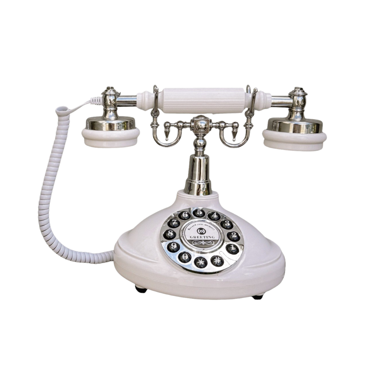 White vintage rotary phone